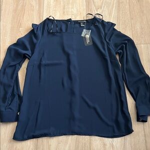 Forever 21 Navy Blue Blouse with Ruffled Shoulders